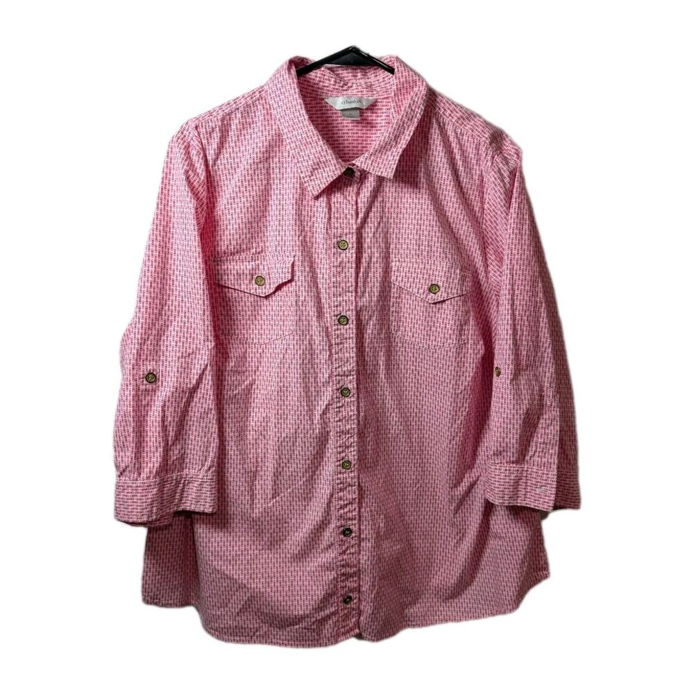 Women's Shirt CJ Banks Pink Geometric Button Blouse Cottagecore Top Plus Size 2X